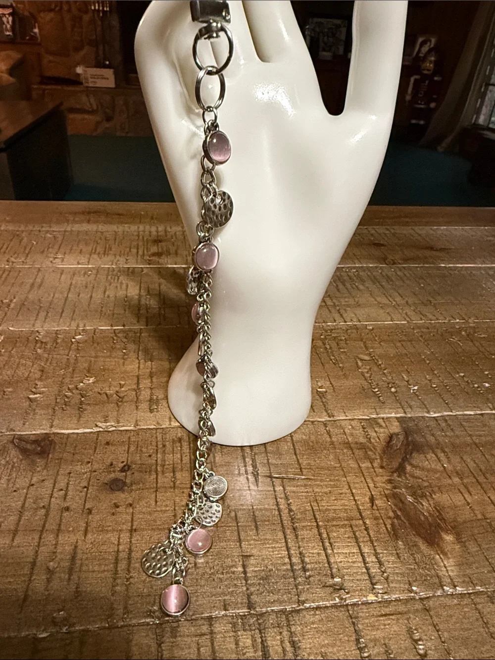 Silver-Tone Pink Charm Dangle keychain